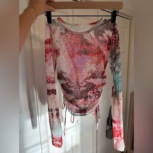 Multicolor Long Sleeve Mesh Top